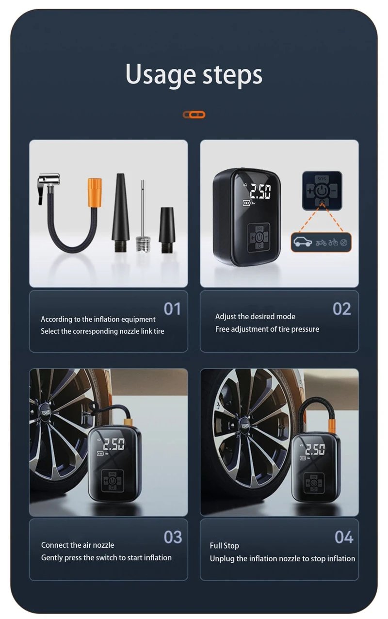 1pc Wireless Car Air Compressor: Your Portable Inflation Solution
