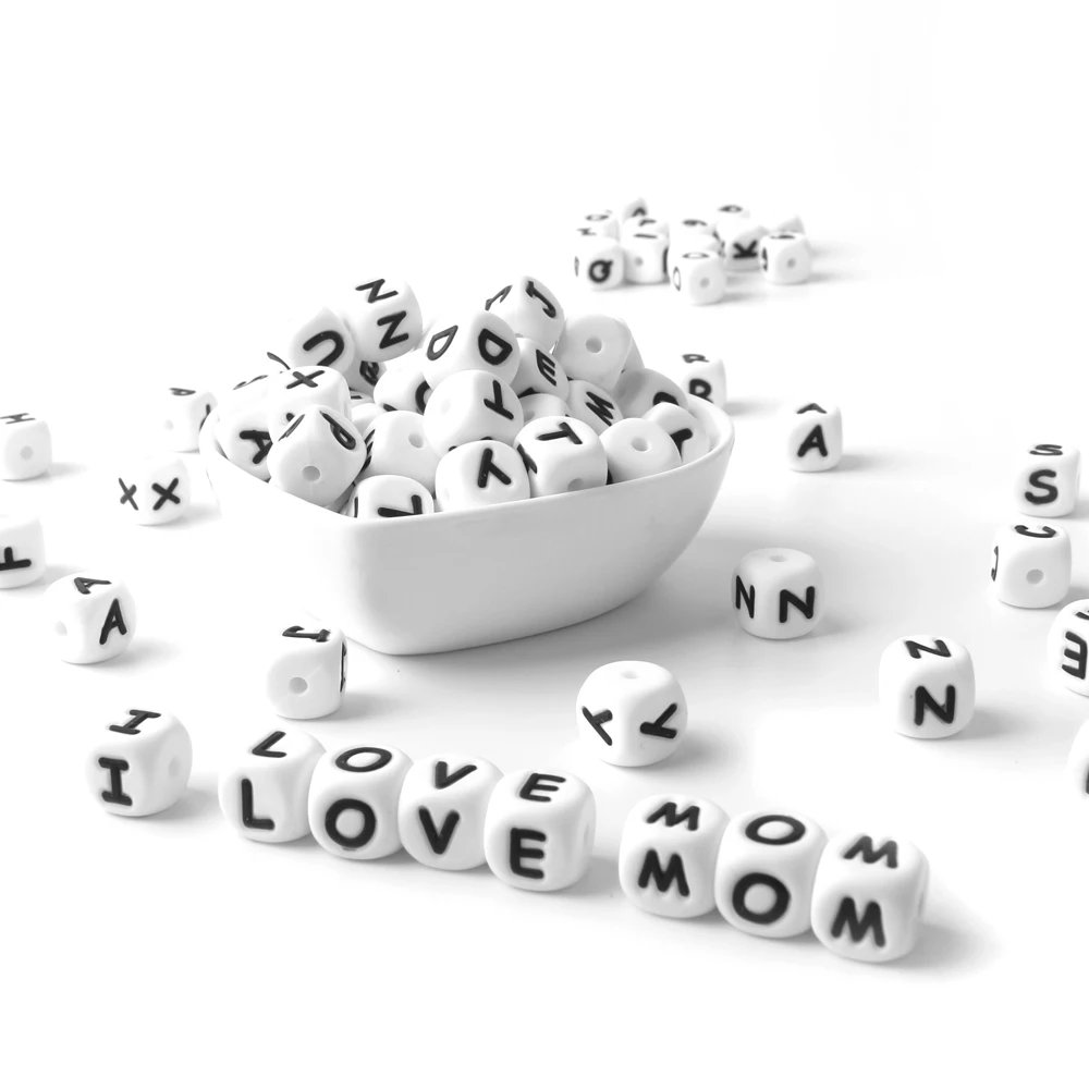 100Pcs 12mm Baby Silicone Letters Beads: Colorful and Chewy