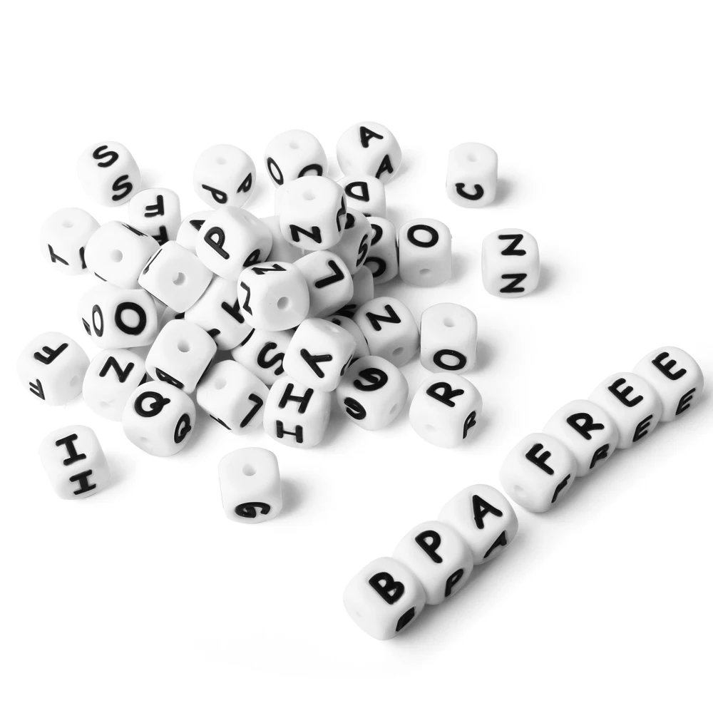 100Pcs 12mm Baby Silicone Letters Beads: Colorful and Chewy