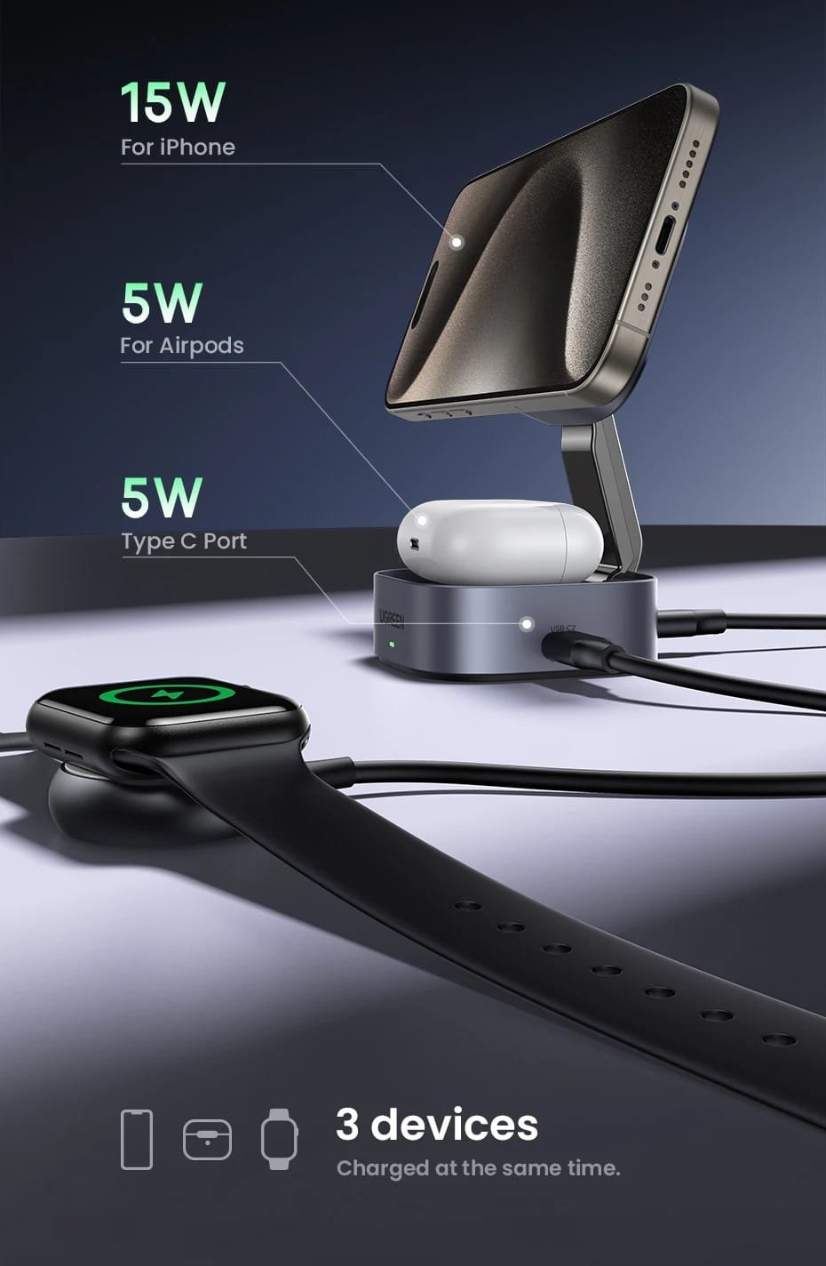 UGREEN 25W Magnetic Wireless Charging Stand: Power Up Your Devices