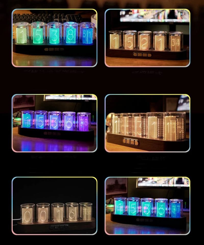 Digital Nixie Tube Clock with RGB LED Glows for Game Room Desktop Decoration. Luxury Box Packing for Gift Idea.