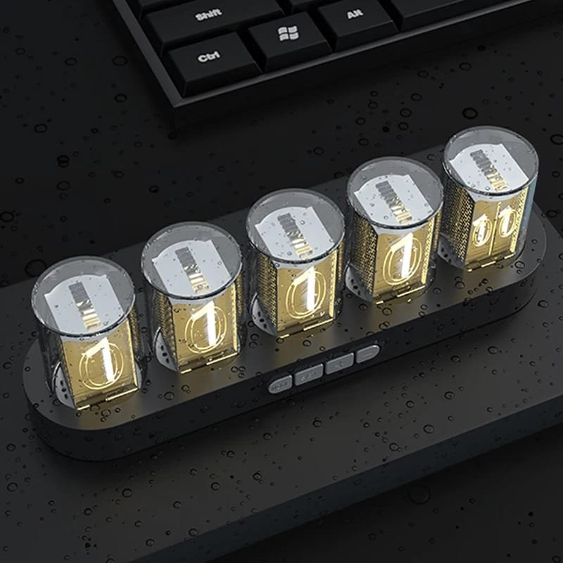 Digital Nixie Tube Clock with RGB LED Glows for Game Room Desktop Decoration. Luxury Box Packing for Gift Idea.