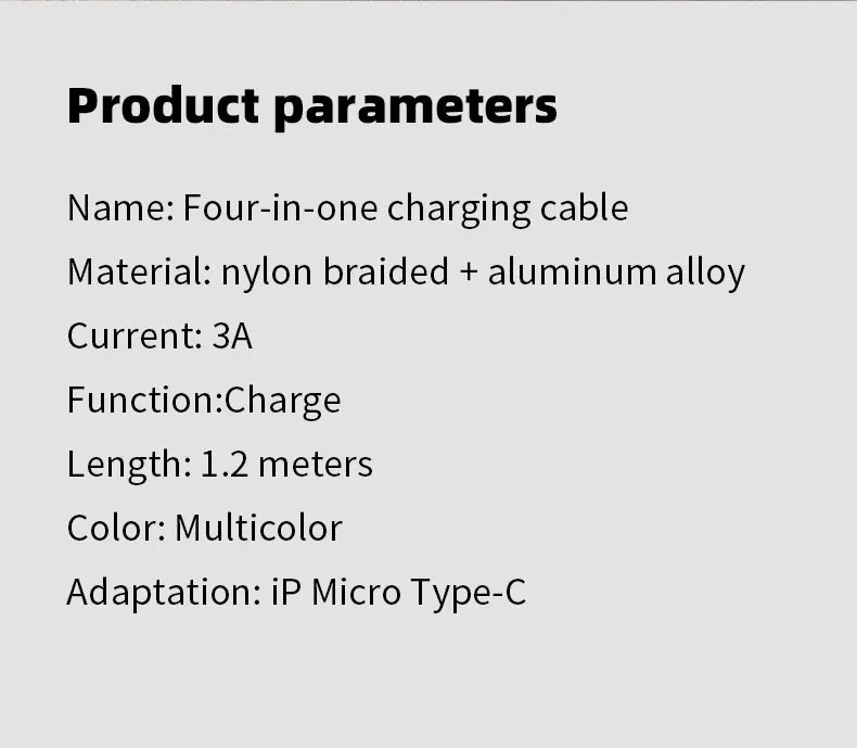 4 In 1/ 3 In 1 Micro USB Type C Fast Charging Cable 3A Quick Charge Phone Data Line Cord For Iphone 15 14 Xiaomi Huawei USB C