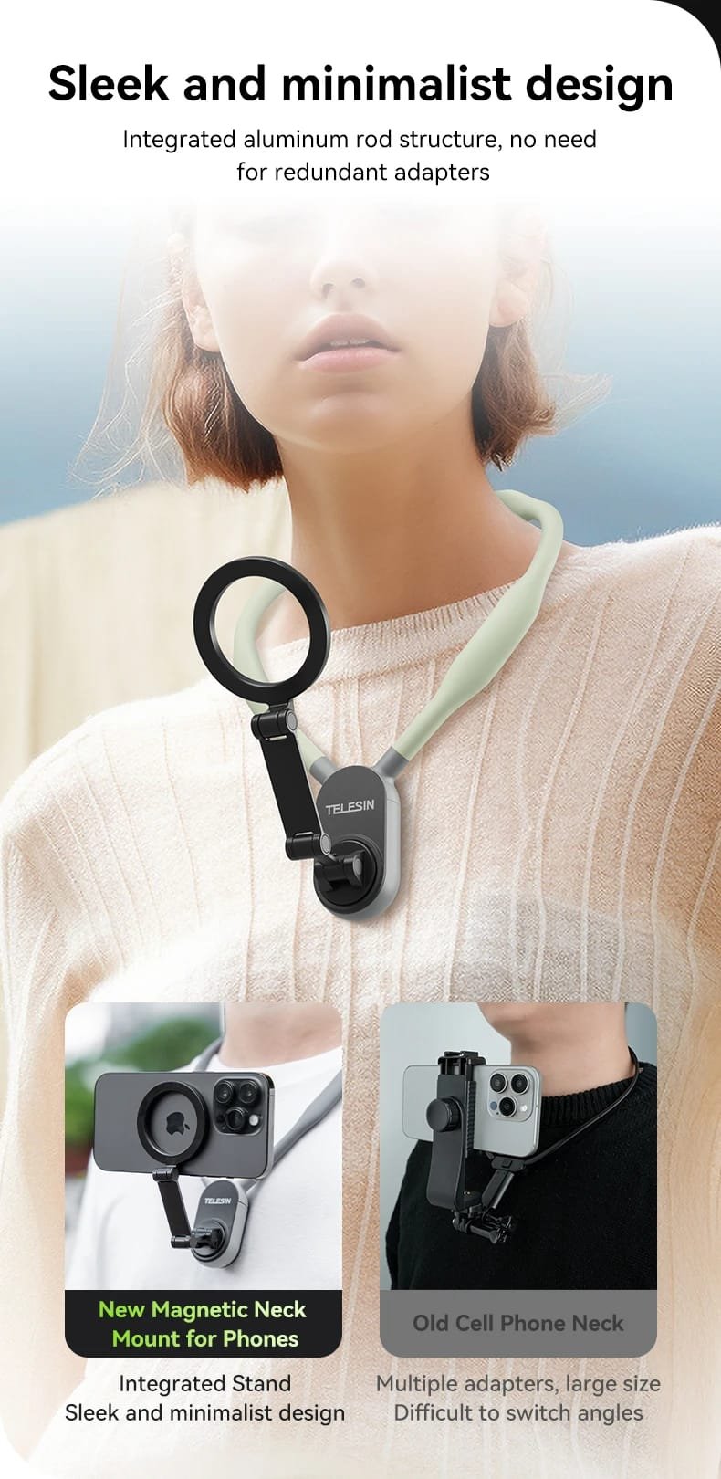 TELESIN Silicone Magnetic Quick Release Neck Mount