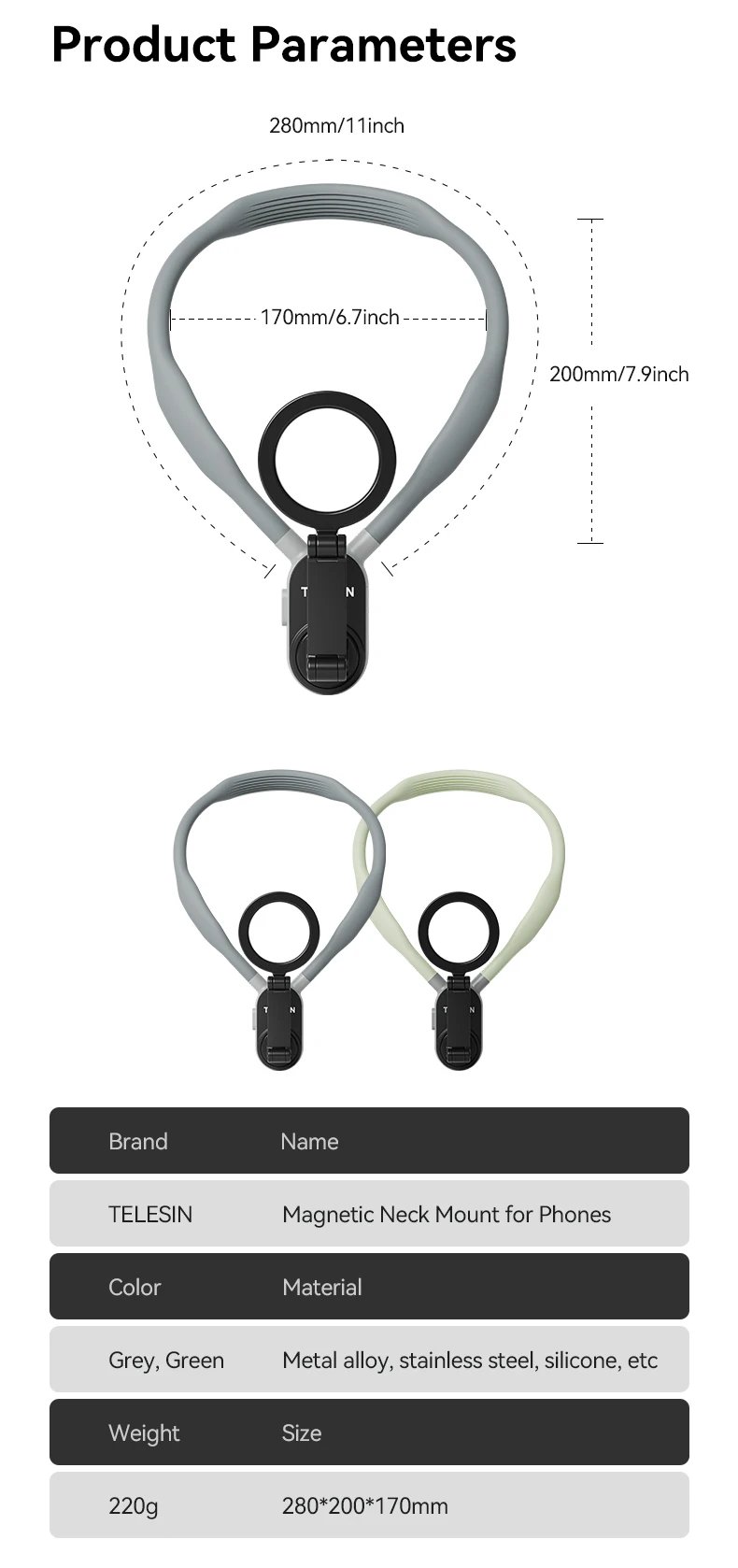 TELESIN Silicone Magnetic Quick Release Neck Mount